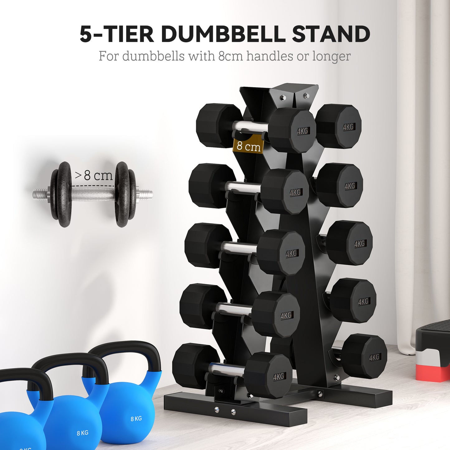SPORTNOW Five-Tier Dumbbell Storage Rack, for Home Gym Exercise - Black-Free Weight Storage Racks-ChewyGames-ChewyGames