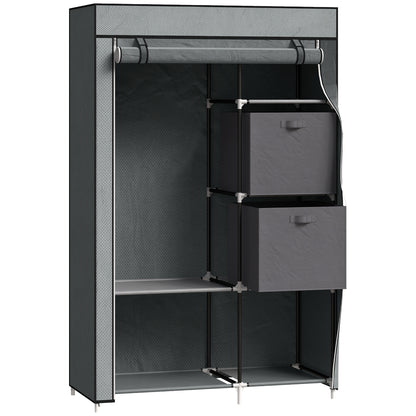 HOMCOM Fabric Wardrobe, Portable Wardrobe, Clothes Storage Unit with 5 Compartments, Hanging Rail and 2 Fabric Drawers, 102 x 42.5 x 162.5cm, Dark Grey
