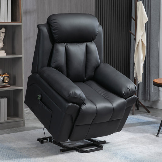 HOMCOM Power Lift Chair Recliner for Elderly, Electric Recliner Chair, Overstuffed Faux Leather Riser and Reclining Armchair with Remote Control, Side Pockets, for Living Room, Black-Lift Chairs & Riser Recliners-ChewyGames-ChewyGames