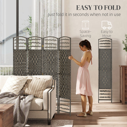 HOMCOM 4 Panel Folding Privacy Screen, Room Divider with Pine Wood Frame for Living Room and Office, Dark Grey