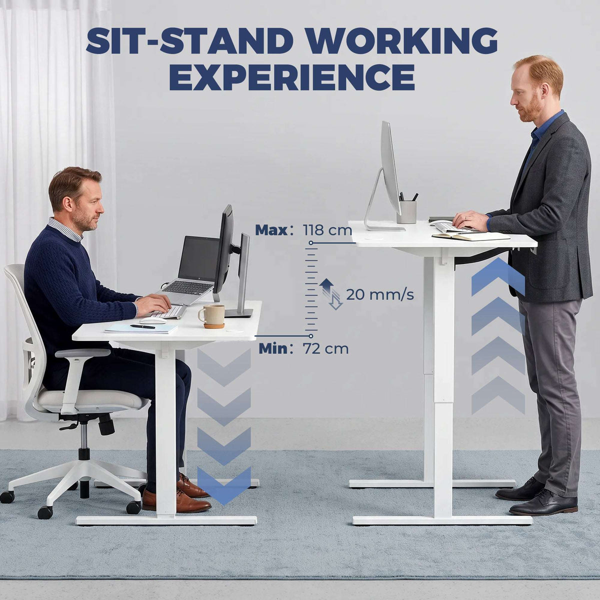 HOMCOM Standing Desk Memory Control Height Adjustable Desk 2 Cable Holes LED Display Sit Stand Desk White