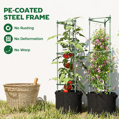Outsunny 3 Packs Tomato Cages with 83.7L Grow Bags, 120cm Adjutstable Triangle Plant Stakes Support Trellis with Planter Bags