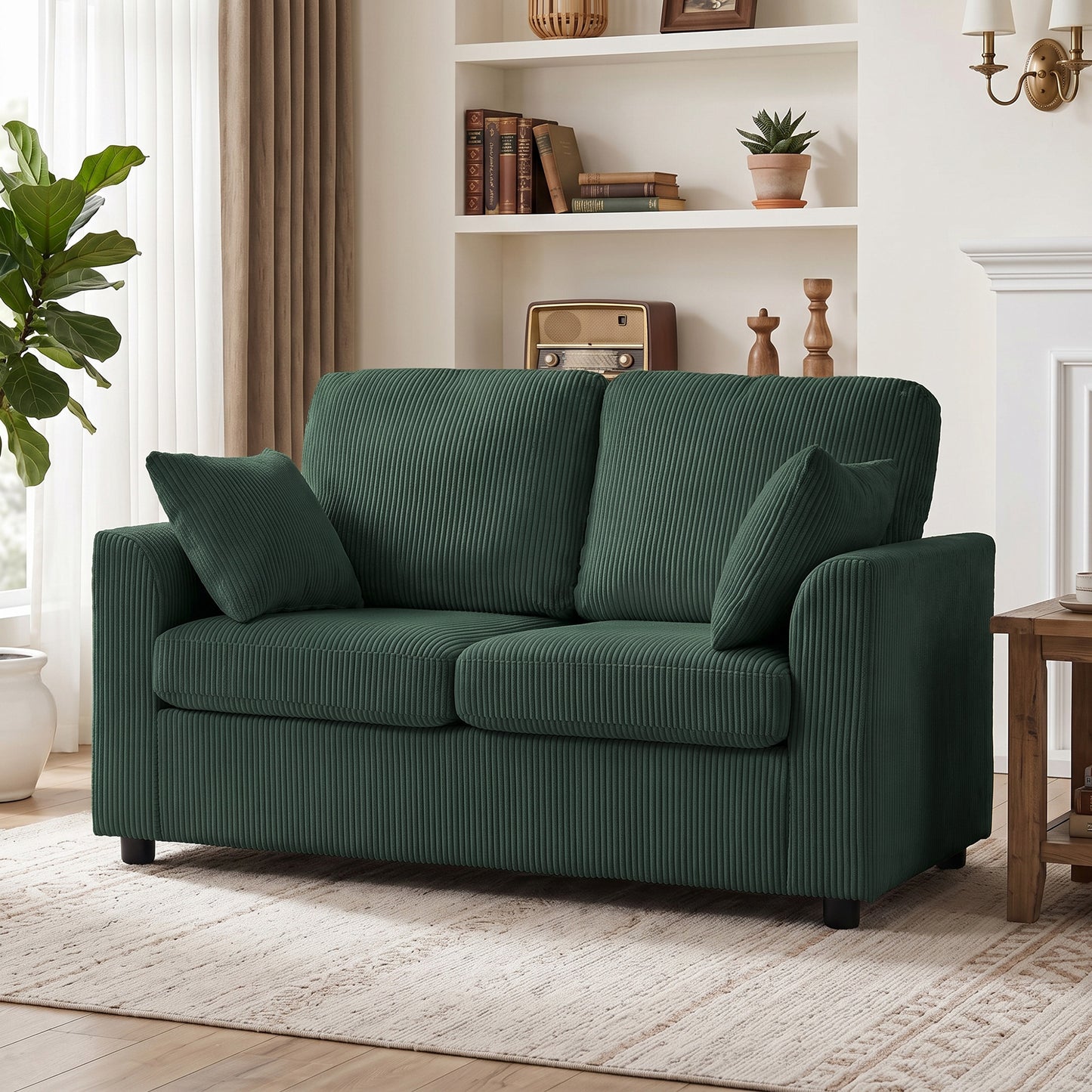 HOMCOM 2 Seater Sofa, Corduroy Small Couch with Spring Cushion, Wide and Deep Seat, Dark Green
