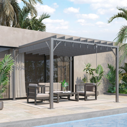 Outsunny 3 x 3(m) Outdoor Pergola with Retractable Roof, Aluminium Louvered Patio Gazebo Canopy, Grey