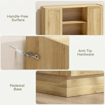 HOMCOM Sideboard Buffet Cabinet, 133 cm Storage Cabinet with 2 Open Shelves, 2 Cupboards and Soft Close Doors, Natural