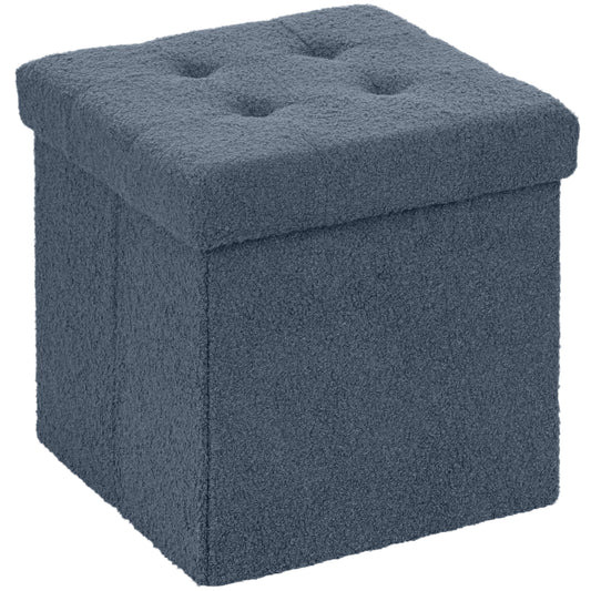 HOMCOM Foldable Sherpa Fleece Storage Ottoman - Blue--ChewyGames-ChewyGames