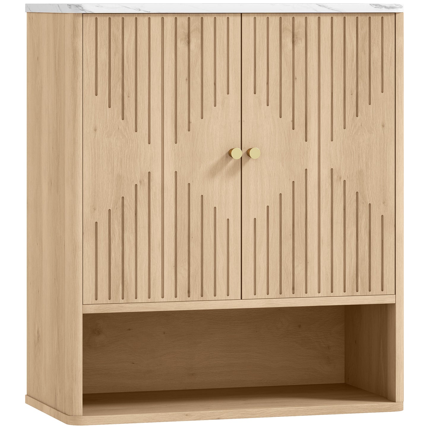 HOMCOM Bathroom Wall Cabinet with Adjustable Shelf - Oak