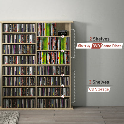 HOMCOM 16-Compartment Media Shelf - Nature Wood Finish