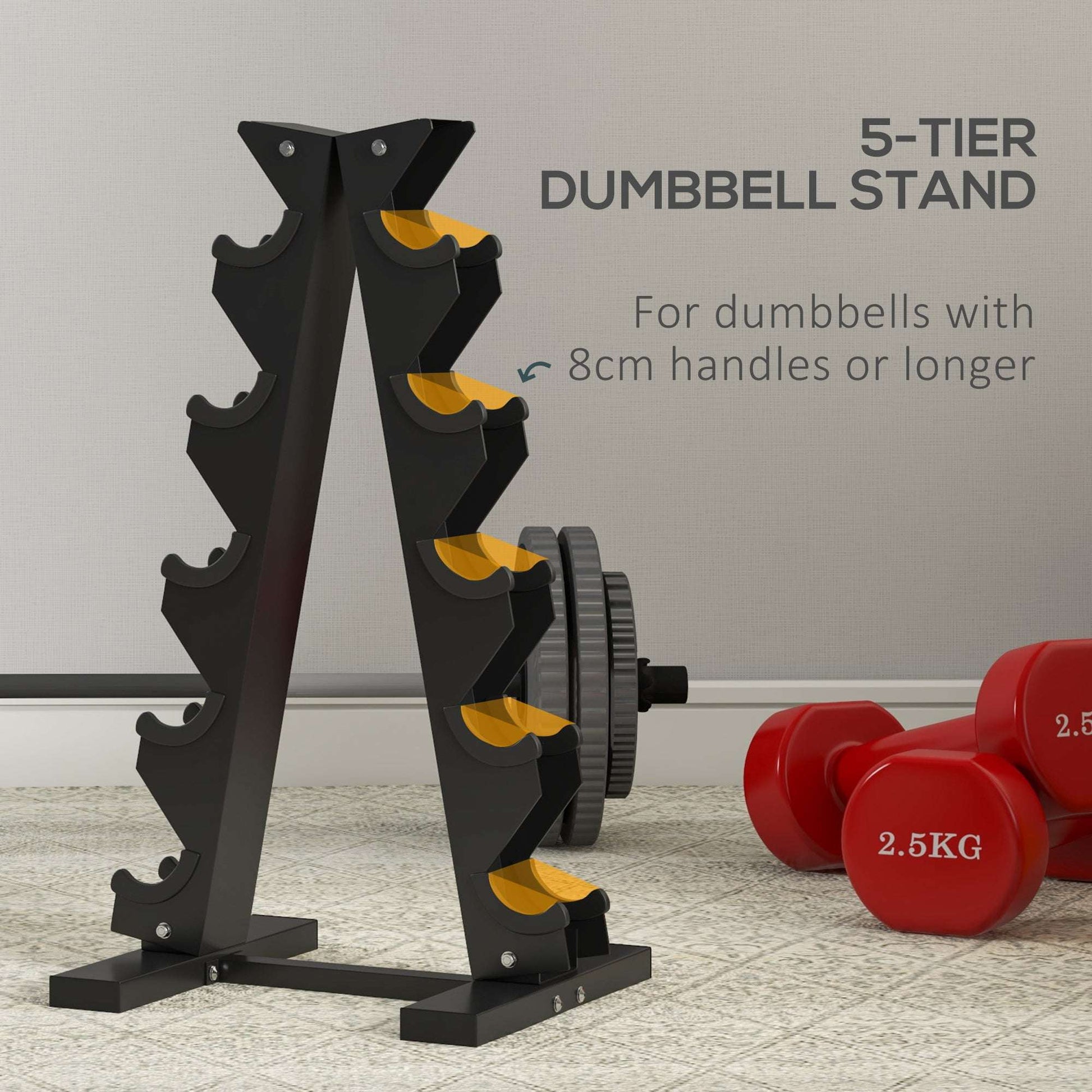SPORTNOW 5-Tier Dumbbell Rack with 6 Hexagonal Rubber Dumbbells (2x4kg, 2x5kg, 2x6kg), Dumbbell Storage Stand Holder with Weights Sets for Home Gym Fitness, Black