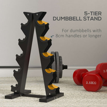 SPORTNOW 5-Tier Dumbbell Rack with 6 Hexagonal Rubber Dumbbells (2x4kg, 2x5kg, 2x6kg), Dumbbell Storage Stand Holder with Weights Sets for Home Gym Fitness, Black