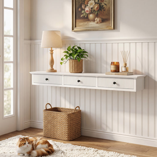 HOMCOM Shelf Wall-Mounted Storage Shelf Shelving Unit MDF 93 x 15 x 10 cm Entryway Kitchen Living Room, White