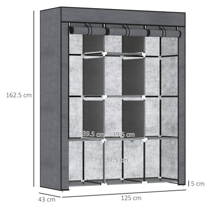 HOMCOM Fabric Wardrobe, with Rails and Shelves - Dark Grey