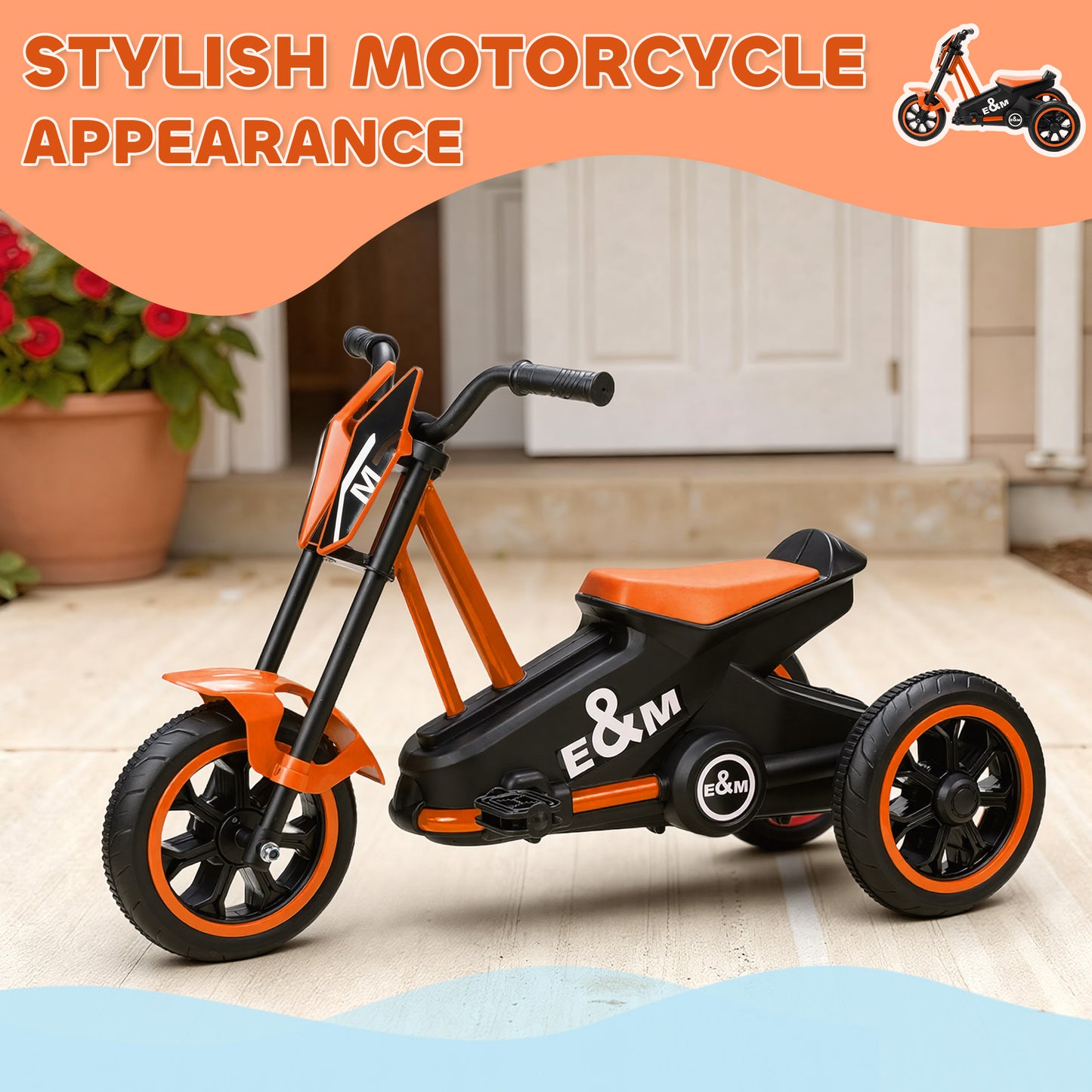 AIYAPLAY Kids Tricycle Baby Trike, Kids Trike with Pedal, 3 Wheel Toddler Balance Bike for Indoor Outdoor Use, Orange