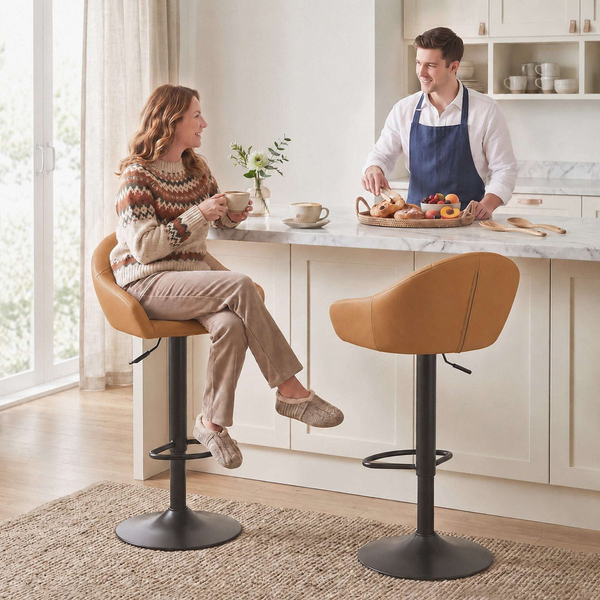 HOMCOM Bar Stools Adjustable Heights Breakfast Bar Stools Backrest Armrests Set of 2, Brown