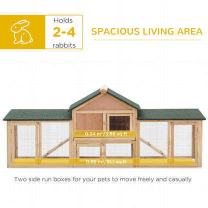PawHut Wooden Rabbit Hutch 2-Storey with Run Outdoor Bunny Guinea Pig, Natural Wood