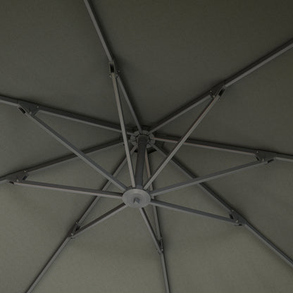Outsunny 3(m) Garden Cantilever Parasol, Round Overhanging Umbrella with Crank Handle, Cross Base, Aluminium Frame and 360° Rotation, Banana Patio Umbrella for Outdoor Sun Shade, Grey