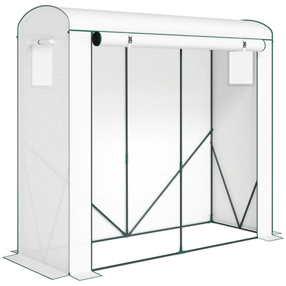 Outsunny Mini Greenhouse, Garden Tomato Growhouse with Roll-Up Door and 2 Mesh Windows, PE Cover, 200 x 75 x 188 cm, White