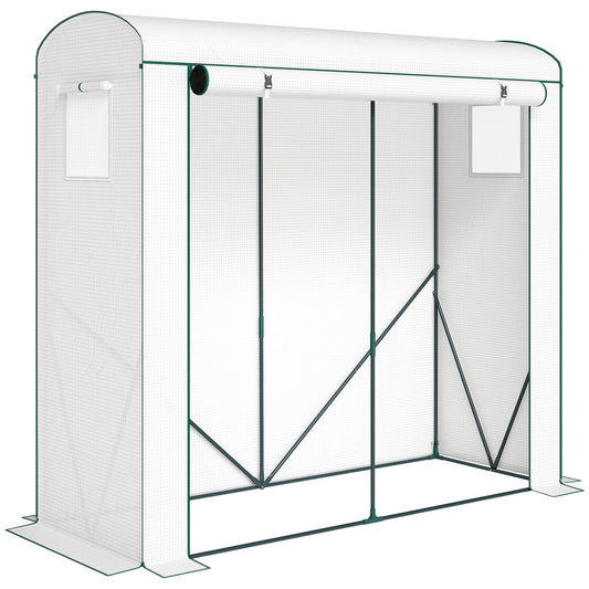 Outsunny Mini Greenhouse, Garden Tomato Growhouse with Roll-Up Door and 2 Mesh Windows, PE Cover, 200 x 75 x 188 cm, White