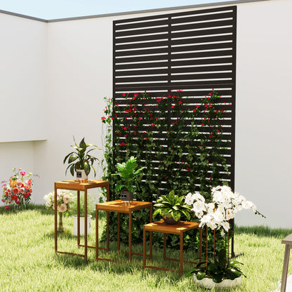 Outsunny Decorative Privacy Fence Screen, Metal Outdoor Privacy Screen Climbing Plant Trellis with Stand, 122 x 198 cm, Black