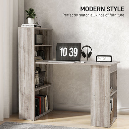 HOMCOM 120cm Computer Desk, Wooden PC Laptop Table with 6-Tier Storage Bookshelves, Home Office Working Study Desk, Writing Workstation, Grey