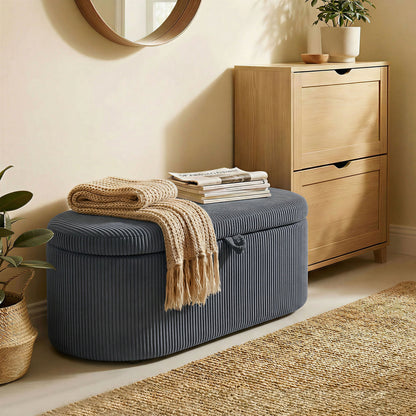 HOMCOM Storage Ottoman, Corduroy Upholstered Ottoman Storage Box with Padded Seat, 105 x 51 x 49 cm, Dark Grey
