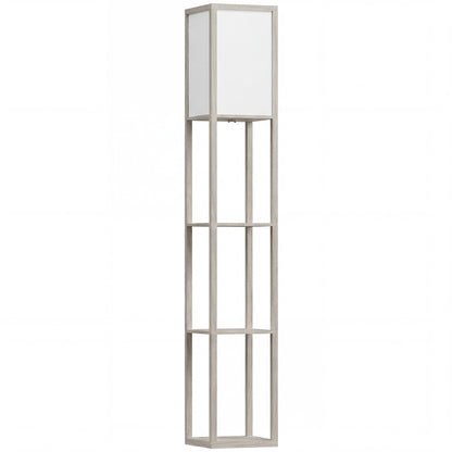 HOMCOM 3-Tier Floor Lamp with Shelves and Storage, Modern Corner Standing Lamp with Lampshade, Reading Light with Foot Switch for Living Room, Bedroom, Home Office, Bulb not Included, Oak