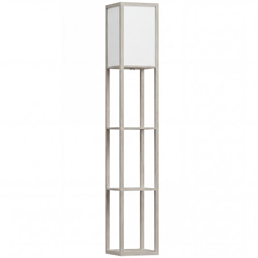 HOMCOM 3-Tier Floor Lamp with Shelves and Storage, Modern Corner Standing Lamp with Lampshade, Reading Light with Foot Switch for Living Room, Bedroom, Home Office, Bulb not Included, Oak