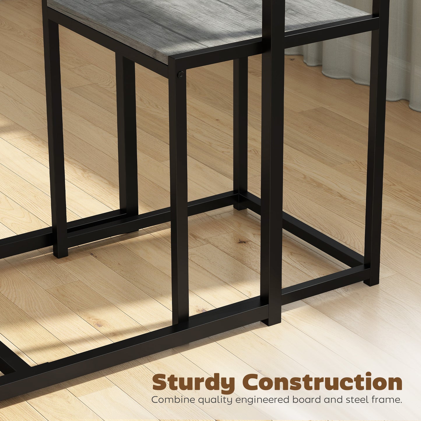 HOMCOM 3 Piece Table Stool Set - Charcoal Grey Wood-Effect