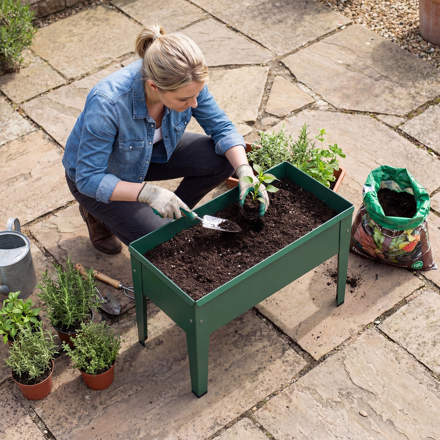 Outsunny Raised Planter, Metal Raised Garden Bed on Legs with Drainage Hole and Foot Covers, Green