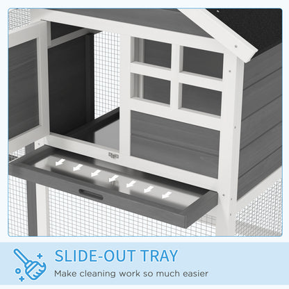 PawHut Rabbit Hutch Outdoor Wooden Guinea Pig Hutch Rabbit Run Bunny Cage Small Animal House Pull-Out Tray, Grey, 124 x 63 x 93 cm