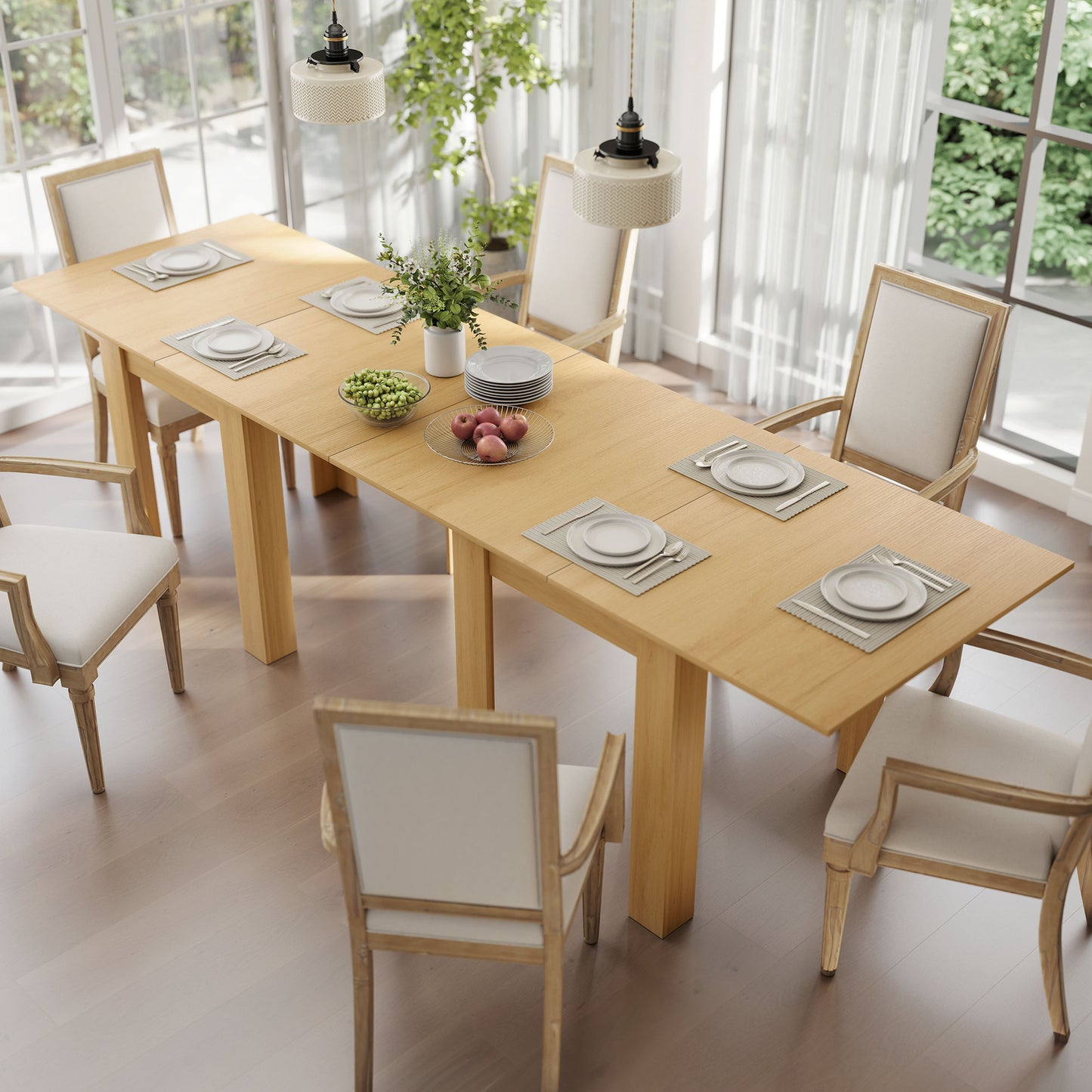 HOMCOM Folding Dining Table for 4-6, Rectangular Extendable Drop Leaf Table for Small Spaces, 140 x 80 x 77.5 cm, Natural