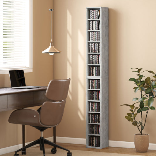 HOMCOM Set of 2 CD Media Display Shelf Unit Tower Rack with Adjustable Shelves, Cement Grey