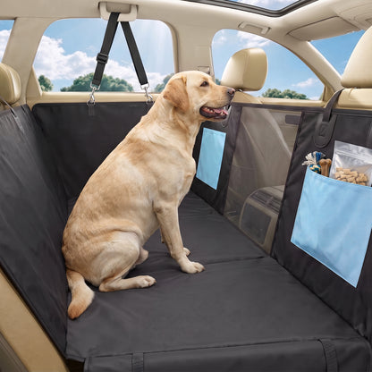 PawHut Dog Car Seat Cover, Waterproof Dog Travel Hammock w/ Non-Slip & Anti-Scratch Surface, Mesh Window and Pockets, Blue