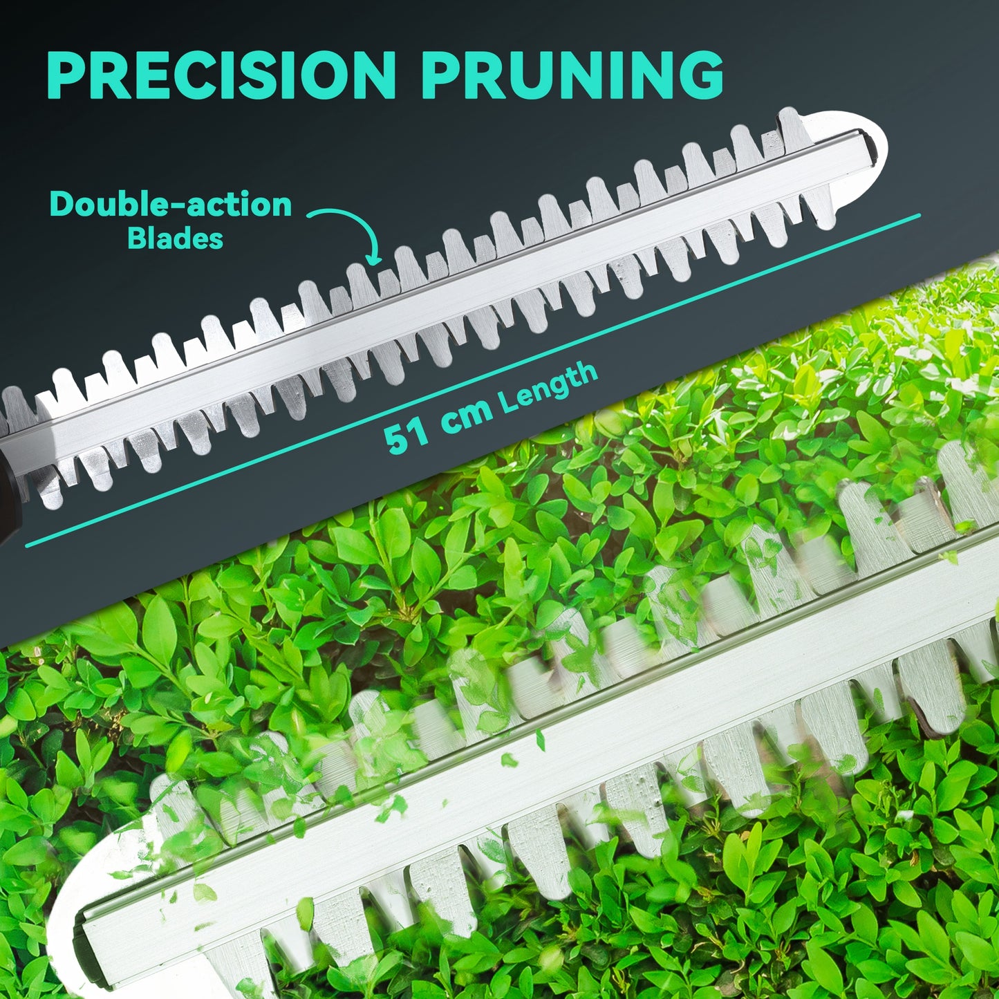 Outsunny 20" Cordless Hedge Trimmer, 18V Electric Hedge Cutter with 51cm Dual Action Blade, 2 x 4000mAh Batteries and Brushless Motor for Garden Branches, Shrubs, Twigs, Blue