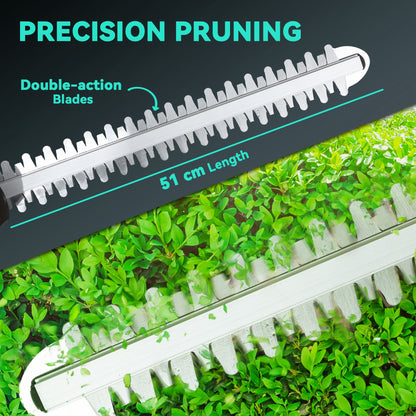 Outsunny 20" Cordless Hedge Trimmer, 18V Electric Hedge Cutter with 51cm Dual Action Blade, 2 x 4000mAh Batteries and Brushless Motor for Garden Branches, Shrubs, Twigs, Blue