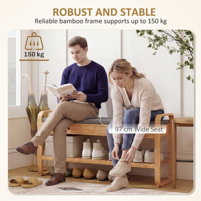 HOMCOM Shoe Bench with 2 Drawers Cushioned Seat Shoe Storage Bench for Hallway 105 cm Natural and Grey
