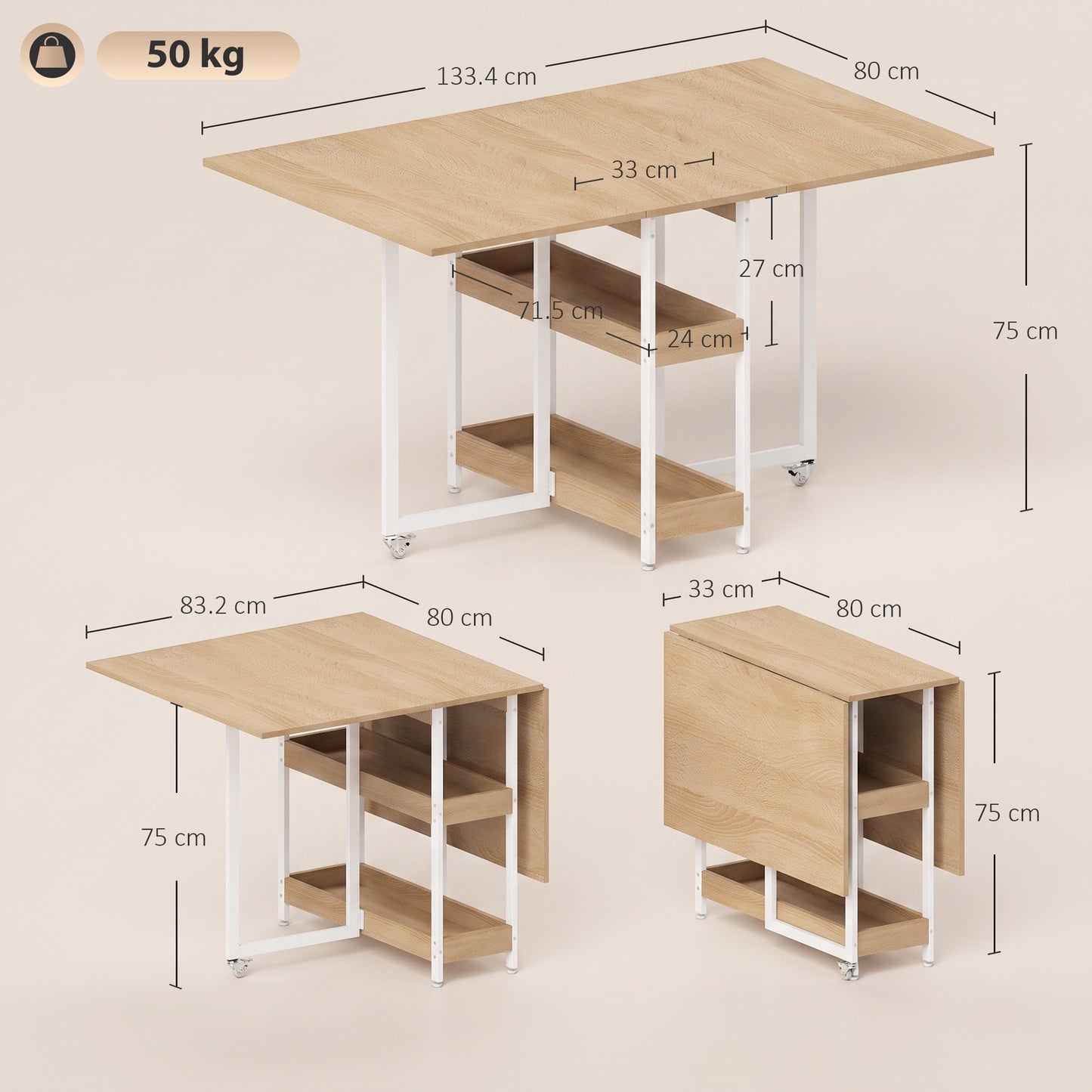 HOMCOM Four-Person Drop Leaf Table - Natural Wood-Effect