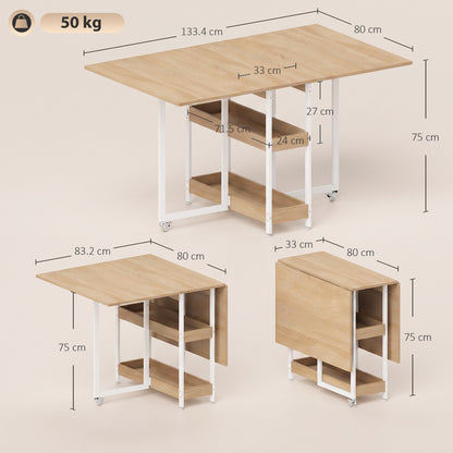HOMCOM Four-Person Drop Leaf Table - Natural Wood-Effect