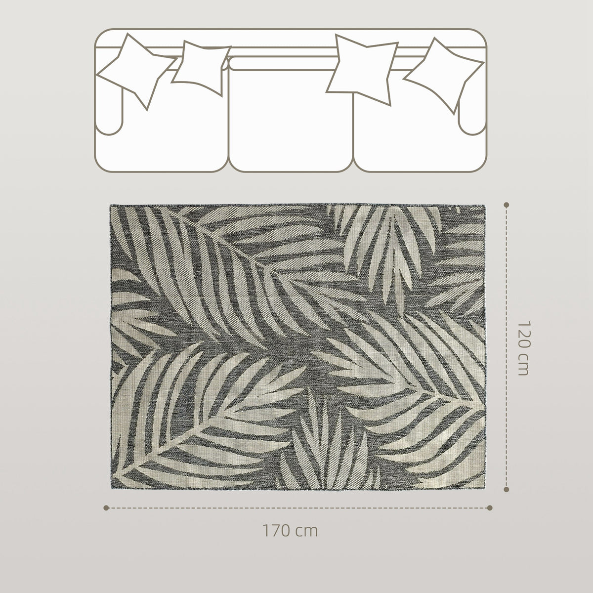 HOMCOM UV Resistant Indoor & Outdoor Area Rug, Easy-Cleaning Machine Washable Rug for Patio, Garden, Kitchen, Bathroom or Living Room, 170 x 120 cm, Grey