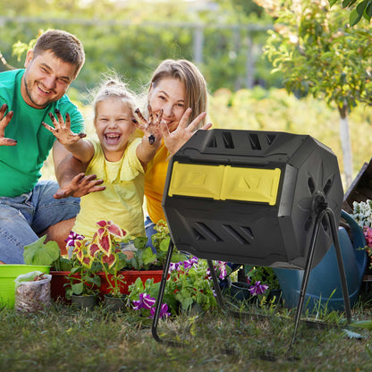 Outsunny 160L 360° Rotating Dual Chamber Composter - Yellow
