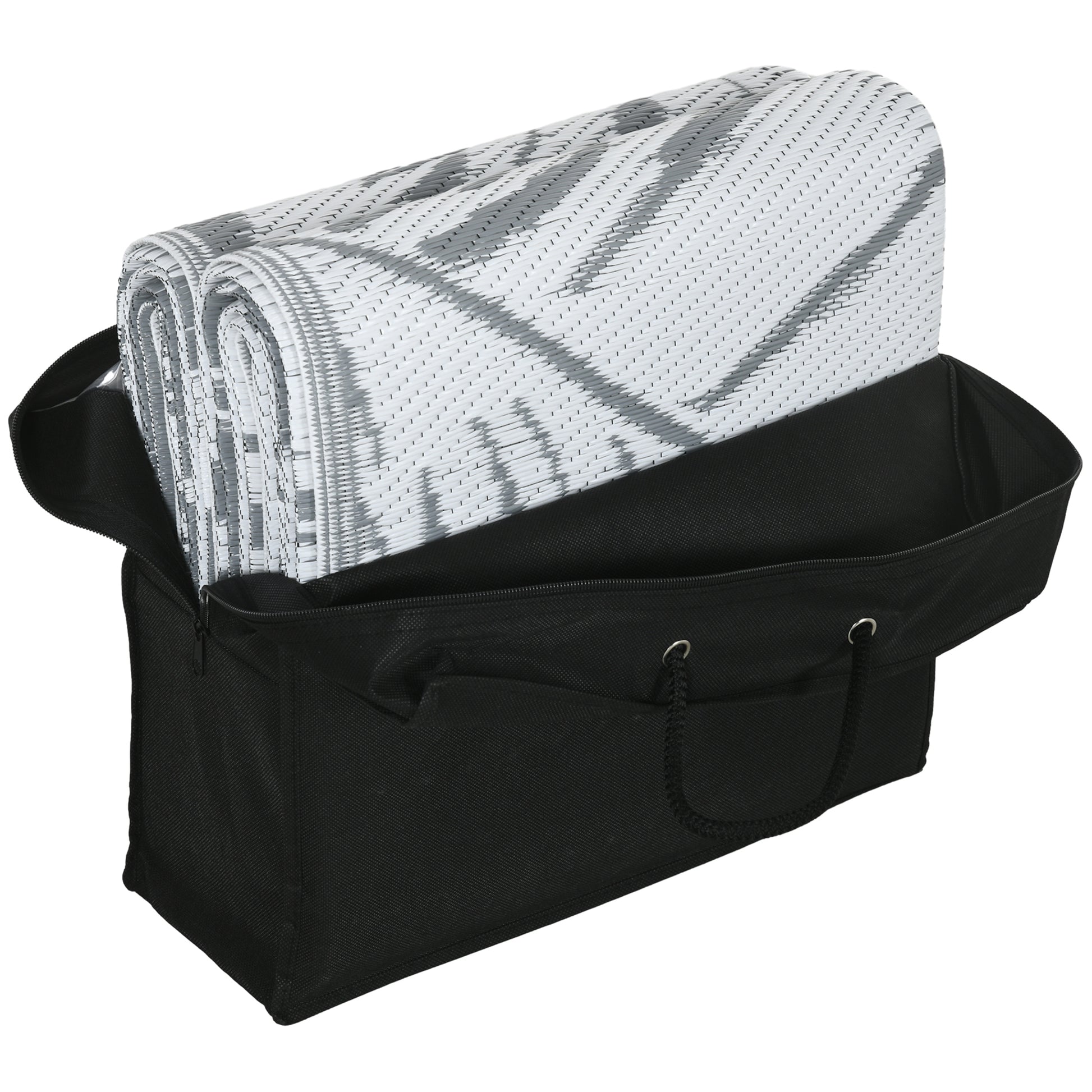 Outsunny Plastic Straw Reversible RV Outdoor Rug with Carry Bag, 182 x 274cm, Grey and White--ChewyGames-ChewyGames