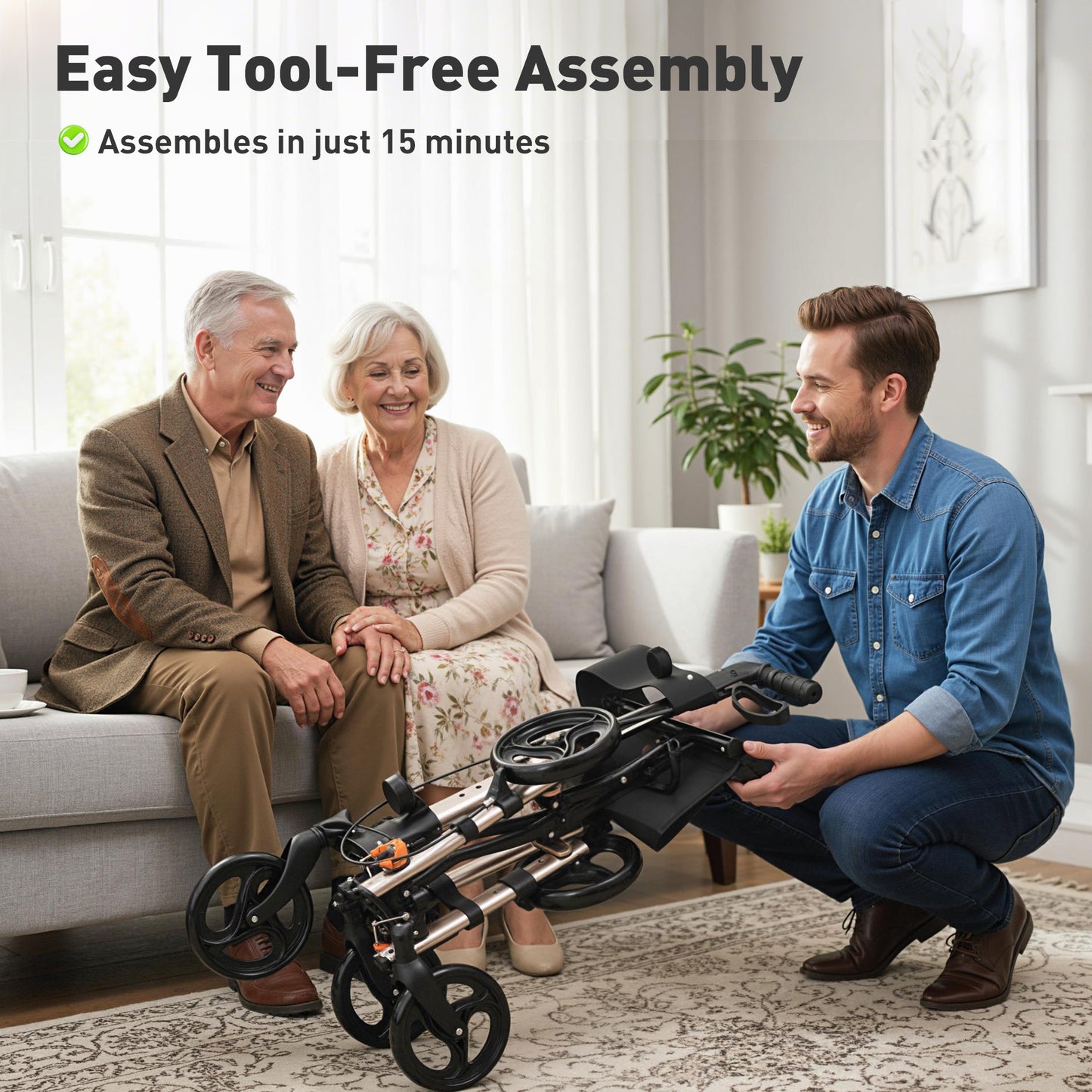 HOMCOM Rollator Walker with Seat, Compact Quick Folding Mobility Walker with 8" Wheels, Carry Bag, Adjustable Height, Cane Holder and Lightweight Aluminium Frame for Seniors and Disabled, Gold Tone