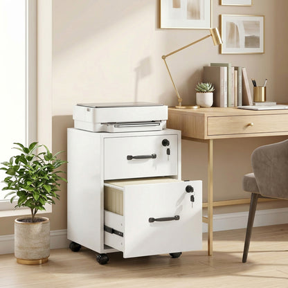 HOMCOM Rolling File Cabinet with 2 Drawers, Mobile Filing Cabinet with Hanging File Folder for Letter Sized Documents, White