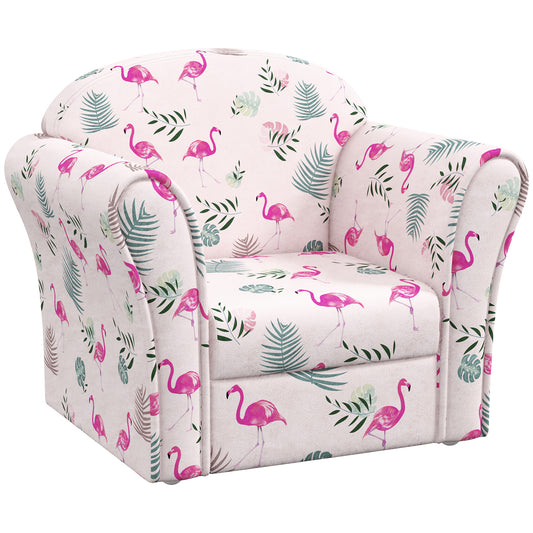 AIYAPLAY Kids Armchair with Flamingo Design, Wooden Frame, for Bedroom, Playroom, Kids Room - Pink--ChewyGames-ChewyGames