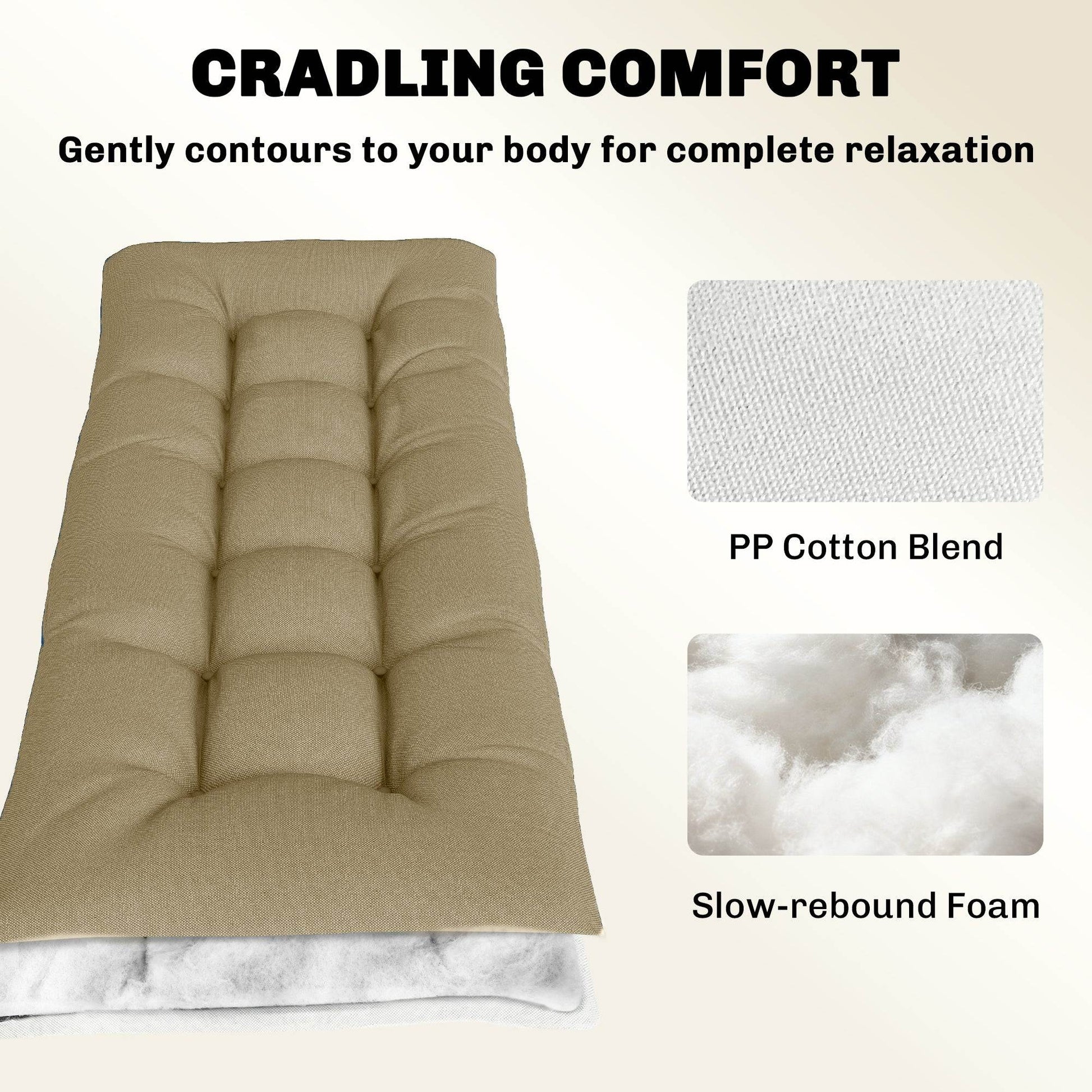 Outsunny Sun Lounger Cushion, Memory Foam Patio Chair Cushion with Ties, Outdoor Seat Pad Fits 190 x 60 cm Lounger, Sand