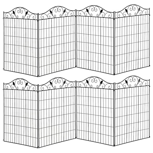 Outsunny Set of 2 Decorative Garden Fence, 8 Panels Metal Picket Fence, Versatile Shapes for Patio Lawn, 365cm x 112cm, Black