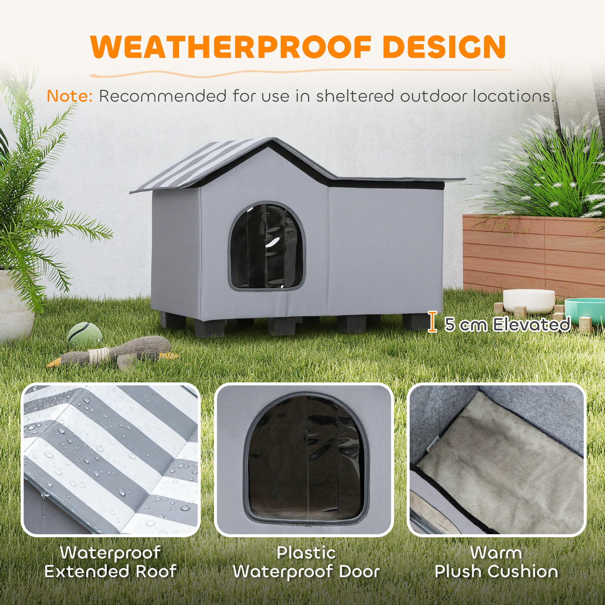PawHut Outdoor Cat House, Weather Resistant Feral Cat Cave with Elevated Base and Cushion for Winter, Grey--ChewyGames-ChewyGames