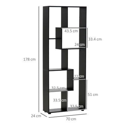 HOMCOM 8-Tier Freestanding Bookcase w/ Melamine Surface Anti-Tipping Foot Pads Home Display Storage Grid Stand Bedroom Living Room Furniture Modern Style - Black