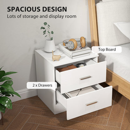 HOMCOM Set of 2 Modern Nightstands, Bedside Tables with 2 Storage Drawers, Accent End Table for Bedroom and Living Room, White