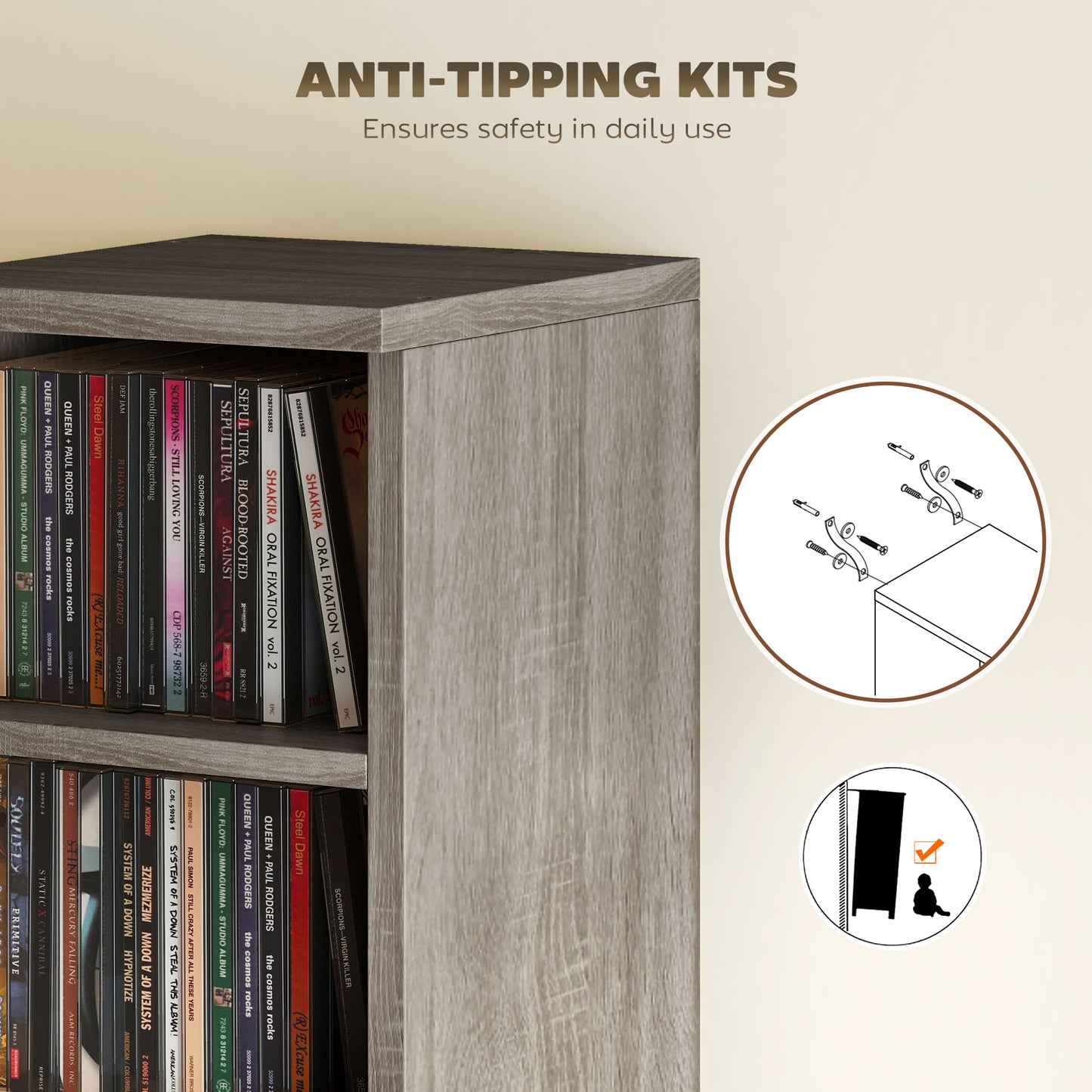 HOMCOM Set of 2 CD Media Display Shelf Unit Tower Rack with Adjustable Shelves, Mocha Wood Effect